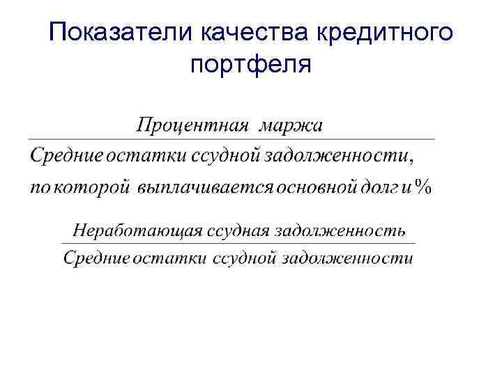 Показатели качества кредитного портфеля 
