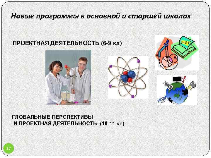 Новые программы в основной и старшей школах ПРОЕКТНАЯ ДЕЯТЕЛЬНОСТЬ (6 -9 кл) ГЛОБАЛЬНЫЕ ПЕРСПЕКТИВЫ