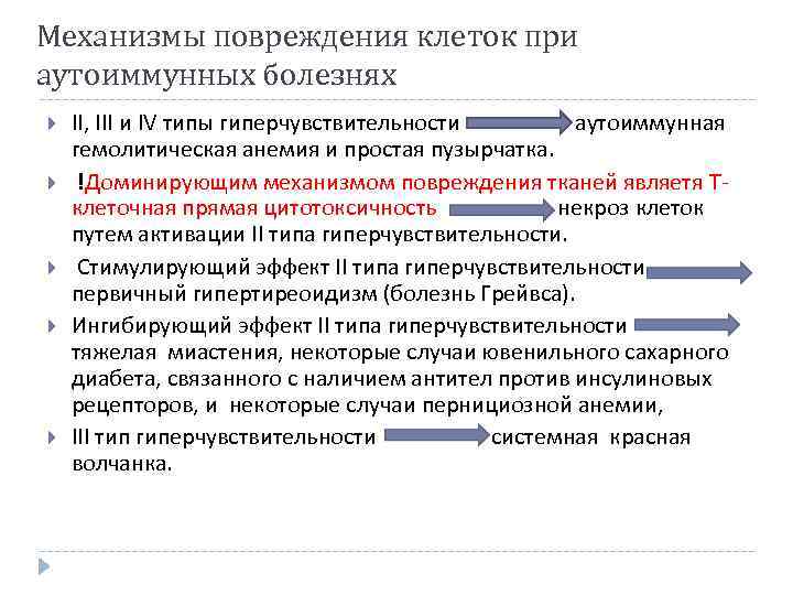 Механизмы повреждения клеток при аутоиммунных болезнях II, III и IV типы гиперчувствительности аутоиммунная гемолитическая