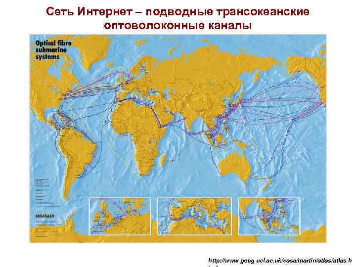 Сеть Интернет – подводные трансокеанские оптоволоконные каналы http: //www. geog. ucl. ac. uk/casa/martin/atlas. h