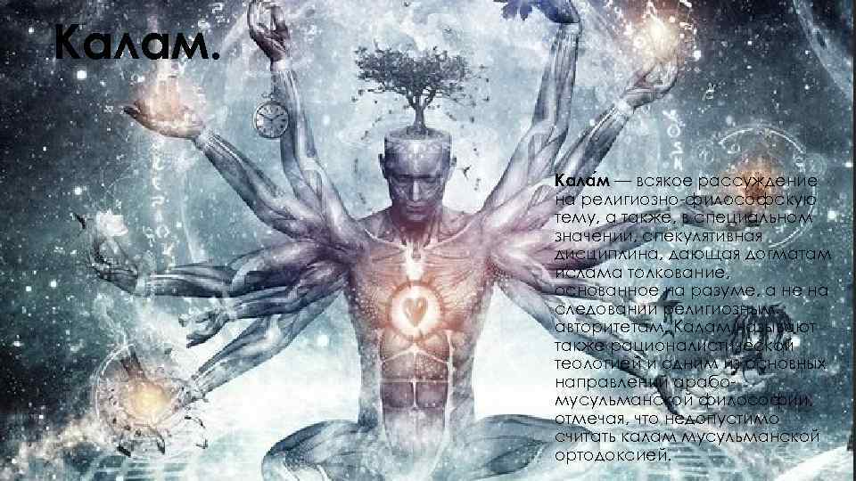 Калам. Кала м — всякое рассуждение на религиозно-философскую тему, а также, в специальном значении,