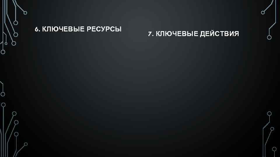 6. КЛЮЧЕВЫЕ РЕСУРСЫ 7. КЛЮЧЕВЫЕ ДЕЙСТВИЯ 
