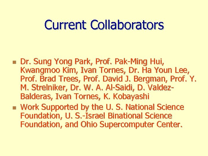 Current Collaborators n n Dr. Sung Yong Park, Prof. Pak-Ming Hui, Kwangmoo Kim, Ivan