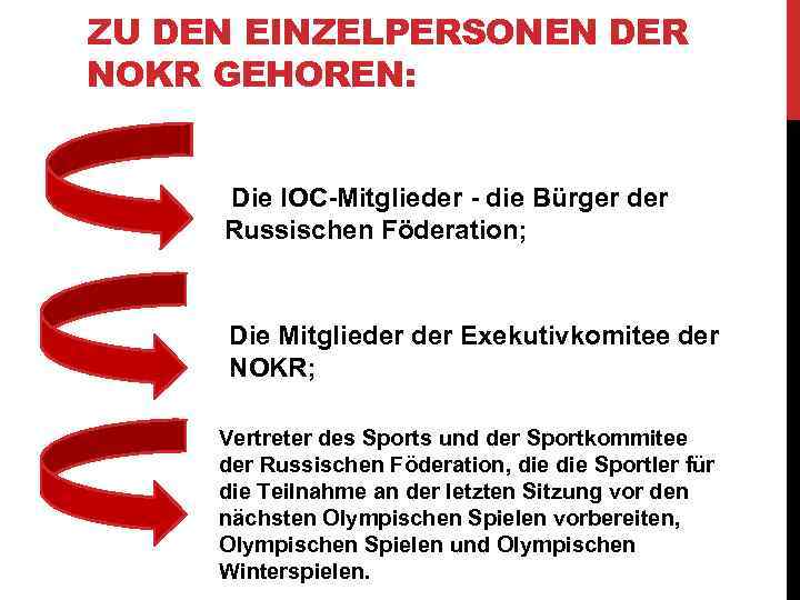 ZU DEN EINZELPERSONEN DER NOKR GEHOREN: Die IOC-Mitglieder - die Bürger der Russischen Föderation;