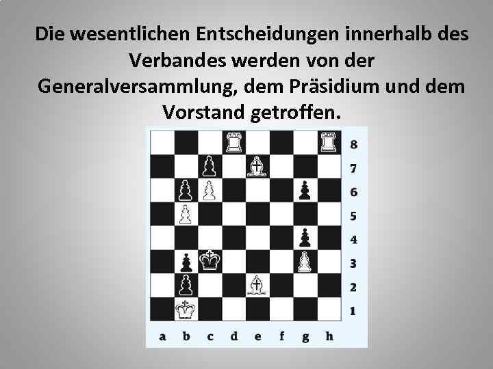 Die wesentlichen Entscheidungen innerhalb des Verbandes werden von der Generalversammlung, dem Präsidium und dem