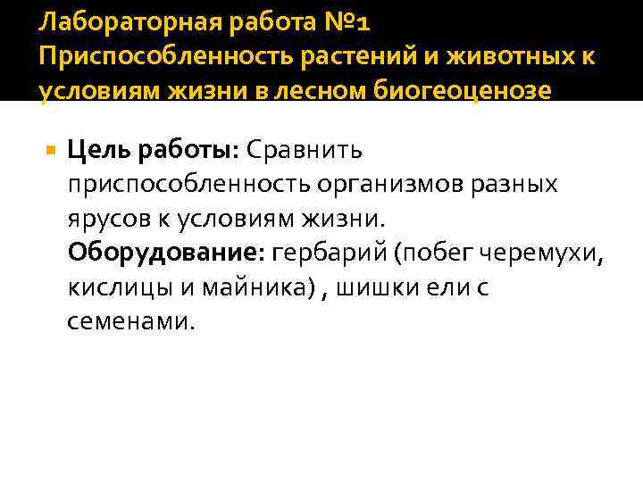 Лабораторная работа № 1 Приспособленность растений и животных к условиям жизни в лесном биогеоценозе