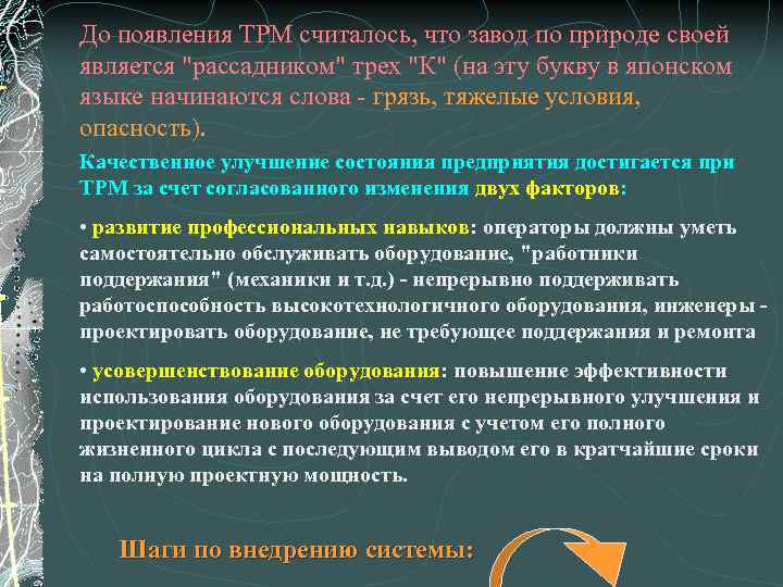 До появления TPM считалось, что завод по природе своей является 