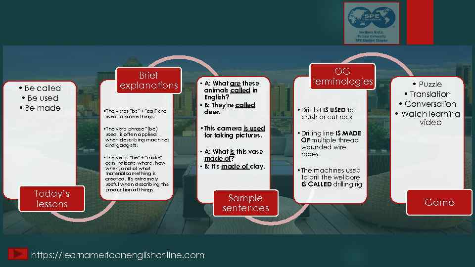  • Be called • Be used • Be made Brief explanations • The