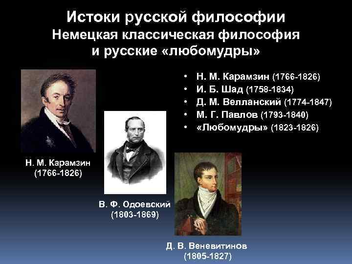 Истоки русской философии Немецкая классическая философия и русские «любомудры» • • • Н. М.