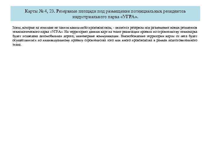 Карты № 4, 23. Резервные площади под размещение потенциальных резидентов индустриального парка «УГРА» .