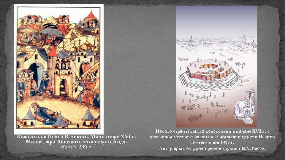 Колокольня Ивана Великого. Миниатюра ХVI в. Миниатюра Лицевого летописного свода. Начало XVI в. Начало