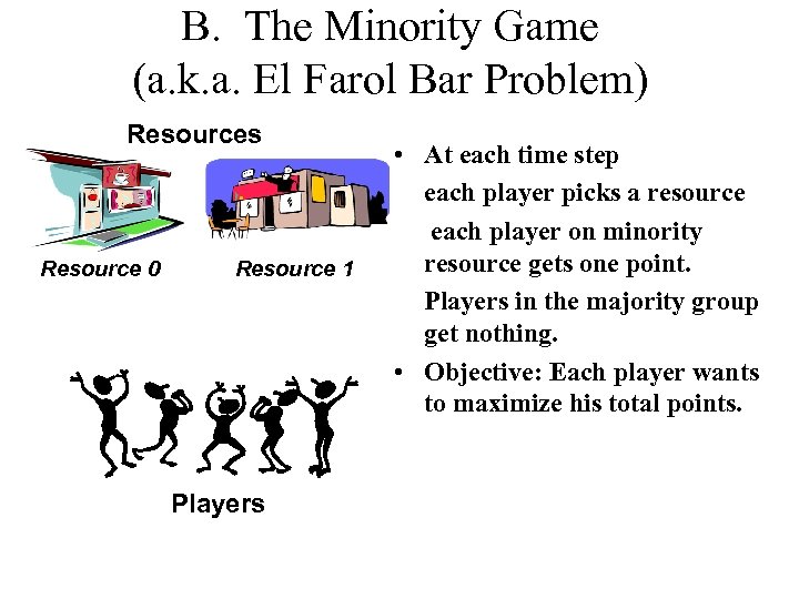 B. The Minority Game (a. k. a. El Farol Bar Problem) Resources Resource 0