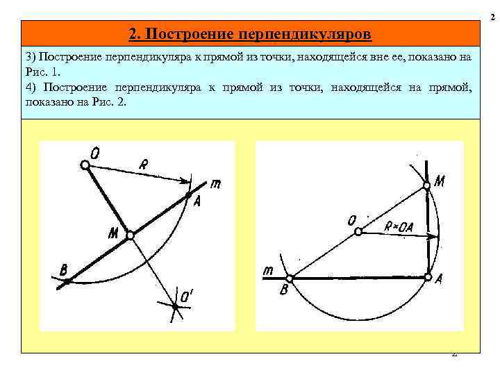 2 2. Построение перпендикуляров 3) Построение перпендикуляра к прямой из точки, находящейся вне ее,