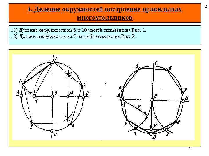 6 4. Деление окружностей построение правильных многоугольников 11) Деление окружности на 5 и 10