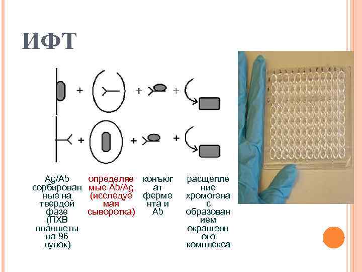 ИФТ Ag/Ab сорбирован ные на твердой фазе (ПХВ планшеты на 96 лунок) определяе конъюг