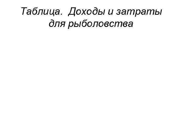 Таблица. Доходы и затраты для рыболовства 