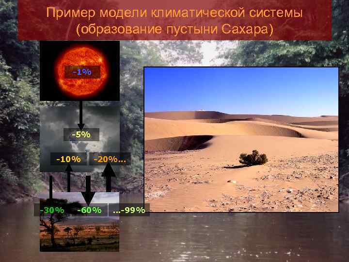 Пример модели климатической системы (образование пустыни Сахара) -1% -5% -10% -30% -20%. . .
