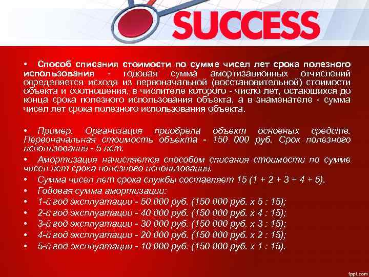  • Способ списания стоимости по сумме чисел лет срока полезного использования - годовая