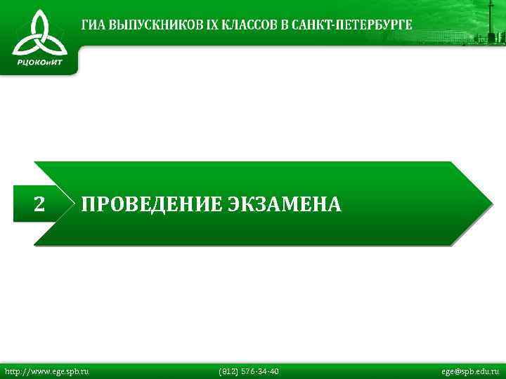 2 ПРОВЕДЕНИЕ ЭКЗАМЕНА http: //www. ege. spb. ru (812) 576 -34 -40 ege@spb. edu.