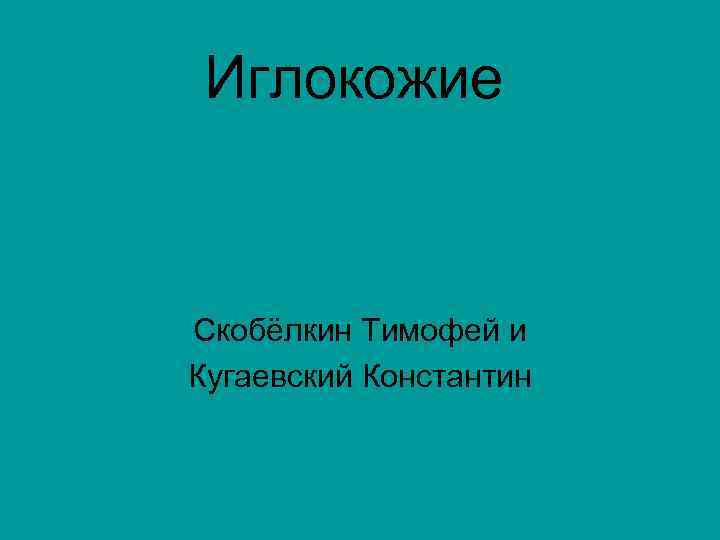 Иглокожие Скобёлкин Тимофей и Кугаевский Константин 