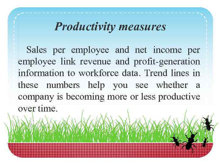 Productivity measures Sales per employee and net income per employee link revenue and profit-generation