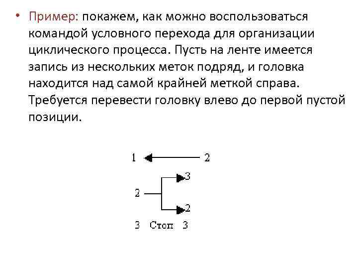  • Пример: покажем, как можно воспользоваться командой условного перехода для организации циклического процесса.