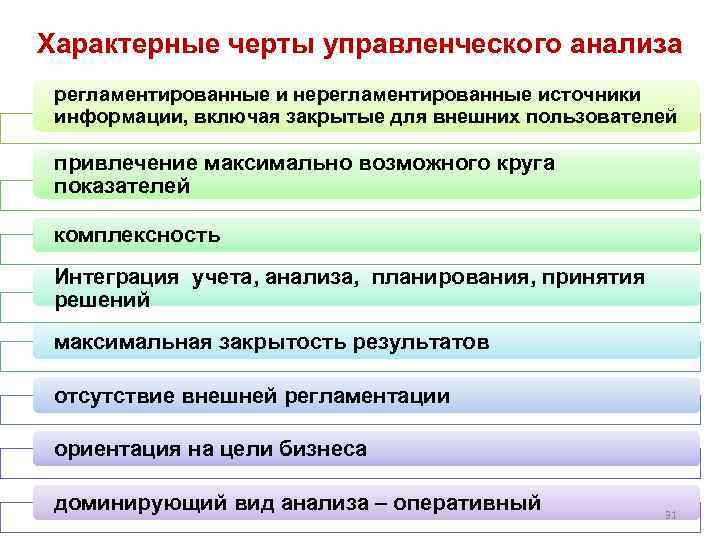 Характерные черты управленческого анализа регламентированные и нерегламентированные источники информации, включая закрытые для внешних пользователей