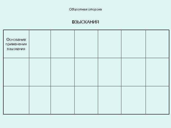 Оборотная сторона ВЗЫСКАНИЯ Основание применения взыскания 