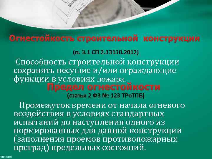 Огнестойкость строительной конструкции (п. 3. 1 СП 2. 13130. 2012) Способность строительной конструкции сохранять