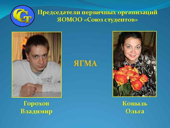 Председатели первичных организаций ЯОМОО «Союз студентов» ЯГМА Горохов Владимир Копыль Ольга 