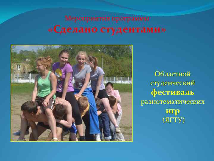 Мероприятия программы «Сделано студентами» Областной студенческий фестиваль разнотематических игр (ЯГТУ) 