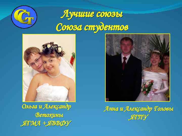 Лучшие союзы Союза студентов Ольга и Александр Ветохины ЯГМА + ЯВВФУ Анна и Александр