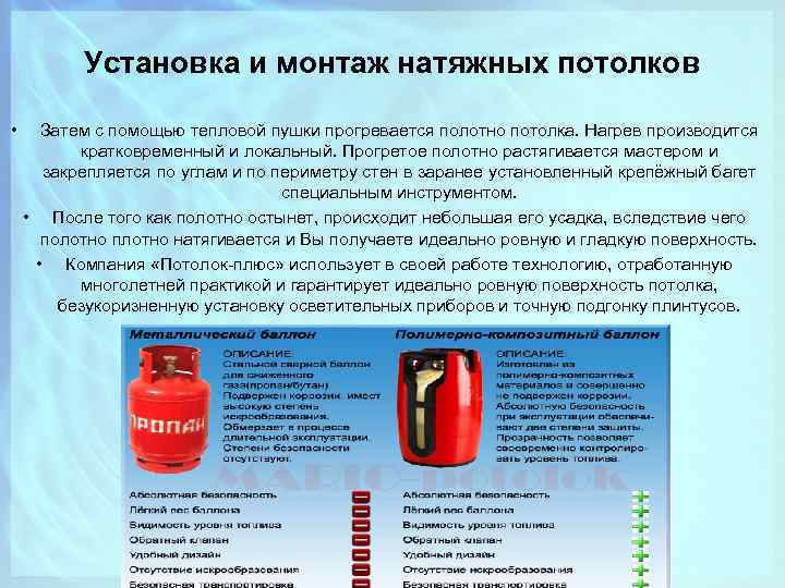 Установка и монтаж натяжных потолков • Затем с помощью тепловой пушки прогревается полотно потолка.