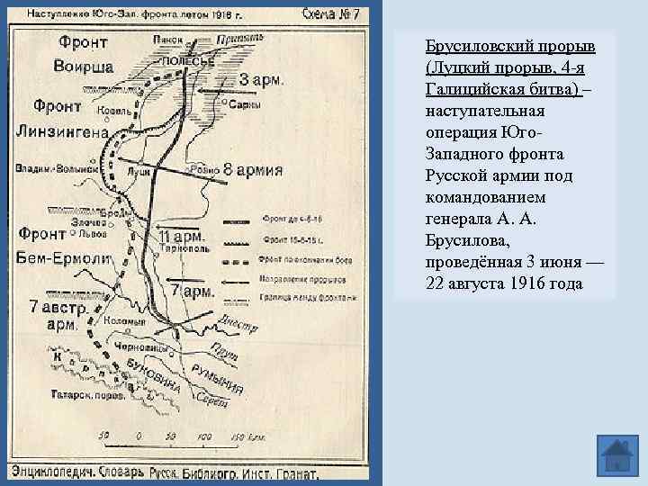 Брусиловский прорыв (Луцкий прорыв, 4 -я Галицийская битва) – наступательная операция Юго. Западного фронта