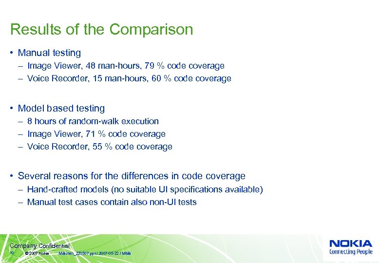 Results of the Comparison • Manual testing – Image Viewer, 48 man-hours, 79 %
