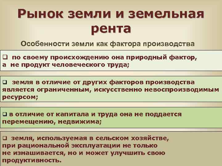 Фактор производства земля рента