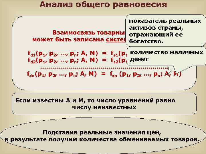 Анализ общего равновесия показатель реальных активов страны, Взаимосвязь товарных рынков отражающий ее может быть