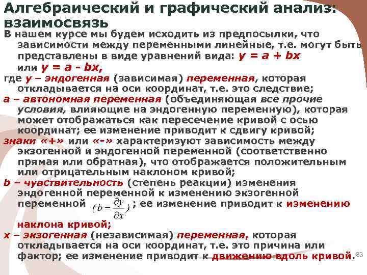 Алгебраический и графический анализ: взаимосвязь В нашем курсе мы будем исходить из предпосылки, что