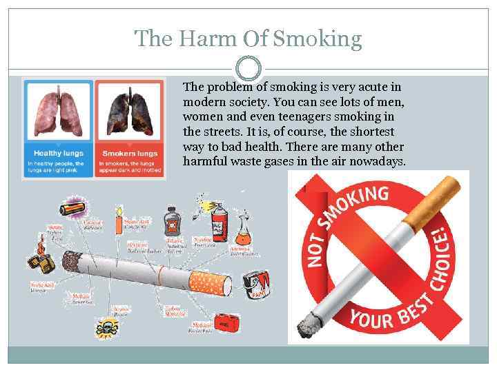 The Harm Of Smoking The problem of smoking is very acute in modern society.
