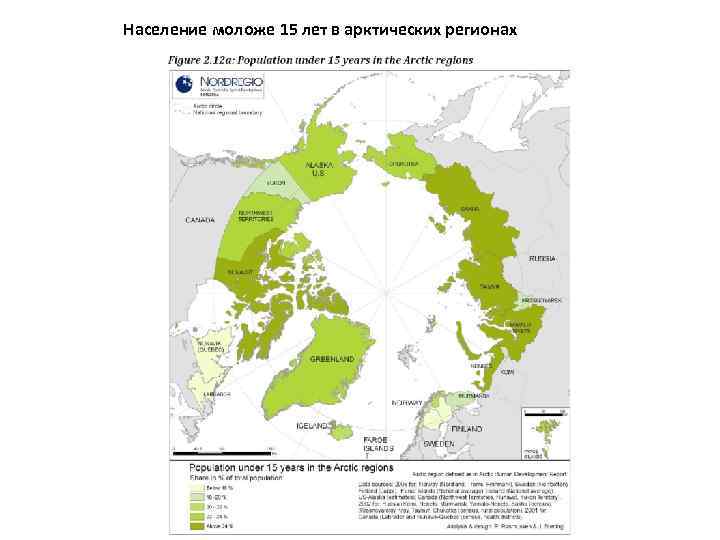 Население моложе 15 лет в арктических регионах 