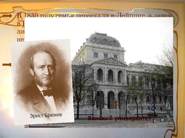 В 1859 году семья переехала в Лейпциг, а затем в Вену. В гимназии Фрейд