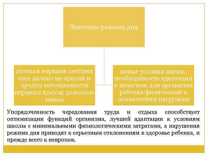 Значение режима дня детская нервная система еще далеко не зрелая и предел истощаемости нервных