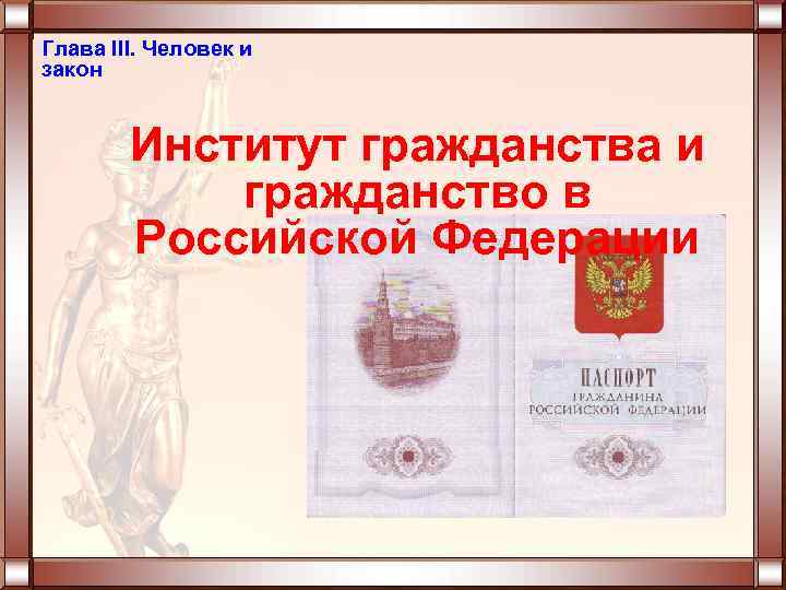 Глава III. Человек и закон Институт гражданства и гражданство в Российской Федерации 