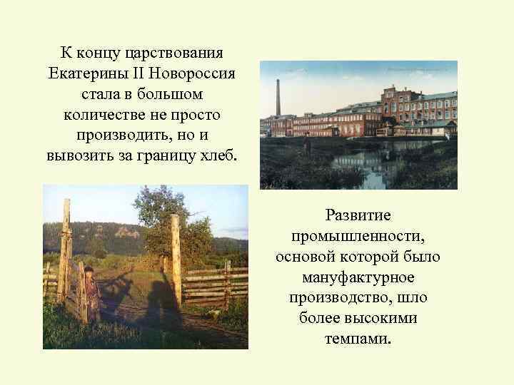 К концу царствования Екатерины II Новороссия стала в большом количестве не просто производить, но