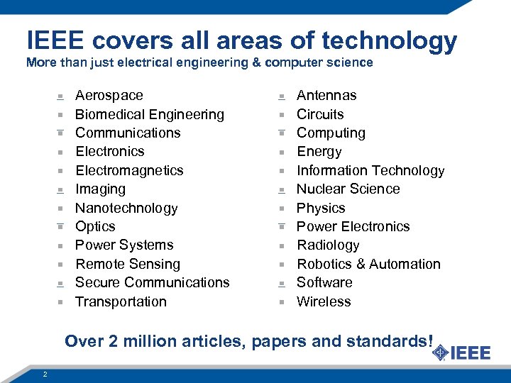 IEEE covers all areas of technology More than just electrical engineering & computer science