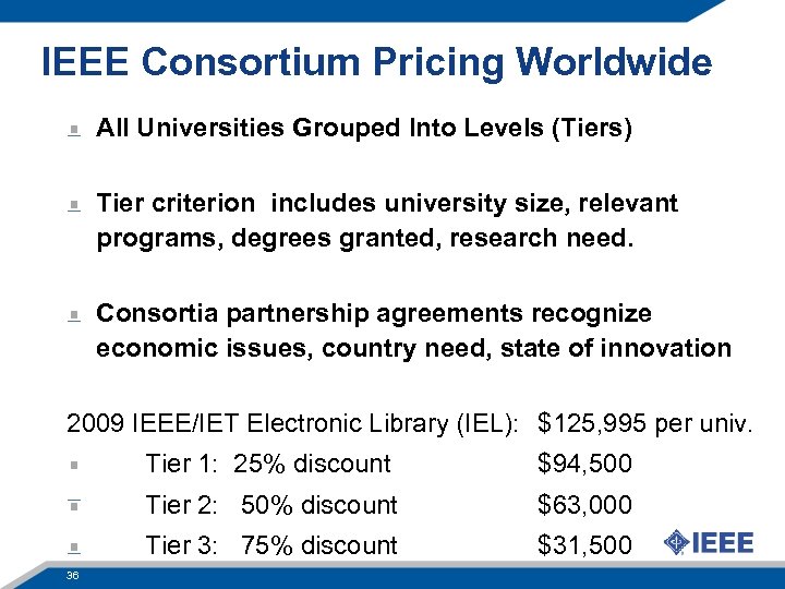 IEEE Consortium Pricing Worldwide All Universities Grouped Into Levels (Tiers) Tier criterion includes university