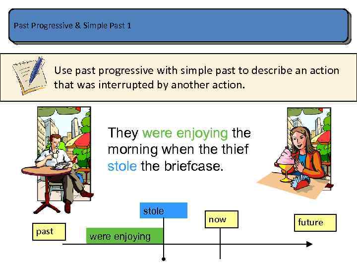 Past Progressive & Simple Past 1 Use past progressive with simple past to describe