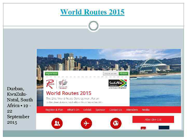 World Routes 2015 Durban, Kwa. Zulu. Natal, South Africa • 19 - 22 September