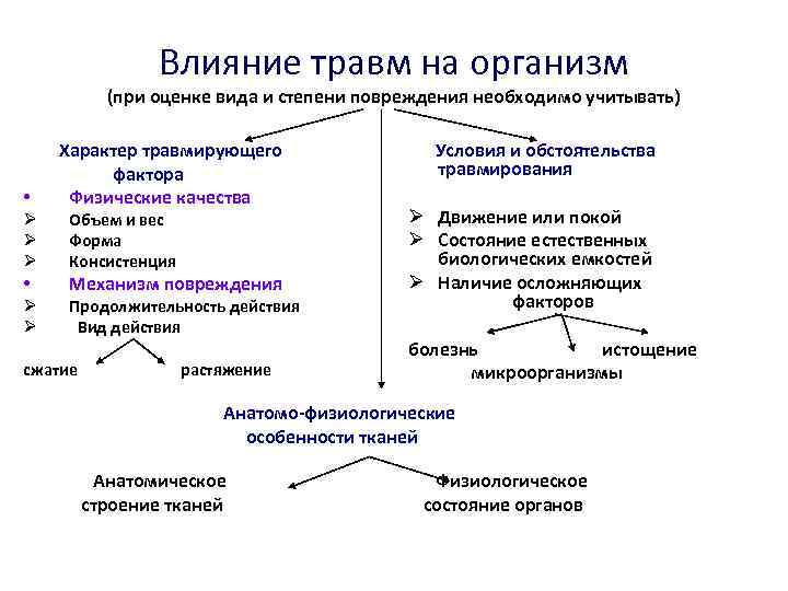 Влияние травм на организм (при оценке вида и степени повреждения необходимо учитывать) • Ø