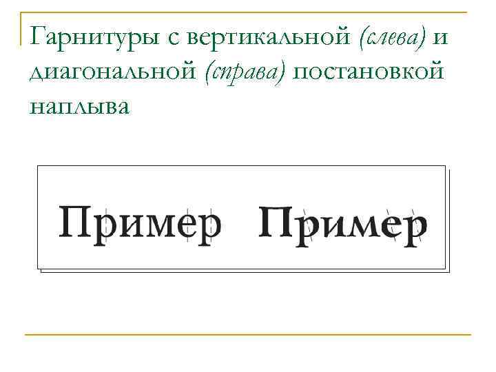 Гарнитуры с вертикальной (слева) и диагональной (справа) постановкой наплыва 